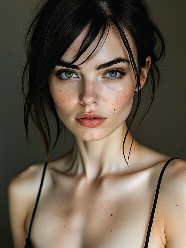 Young Woman with Blue Eyes and Freckles