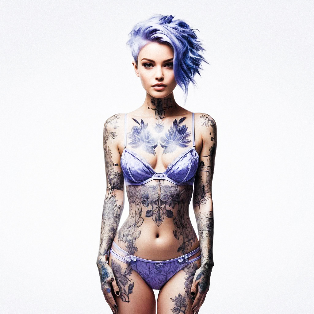 Portrait of Woman with Lavender Hair and Tattoos