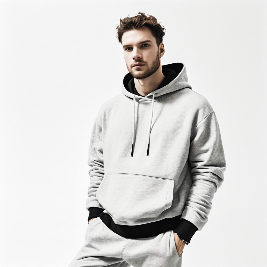 Man in Light Grey Hoodie - Modern Streetwear