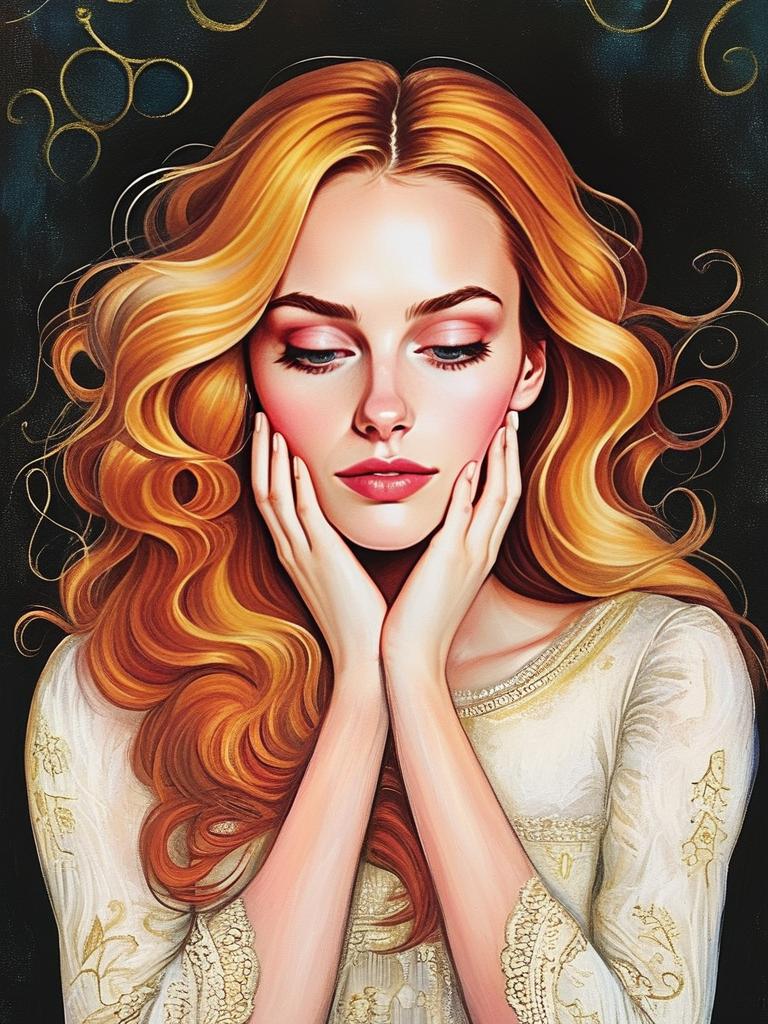 Serene Woman with Golden Hair in Vintage Dress Serene Woman with Golden Hair in Vintage Dress