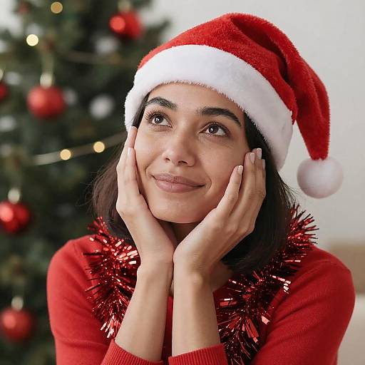 Joyful Woman in Santa Hat Celebrating Christmas