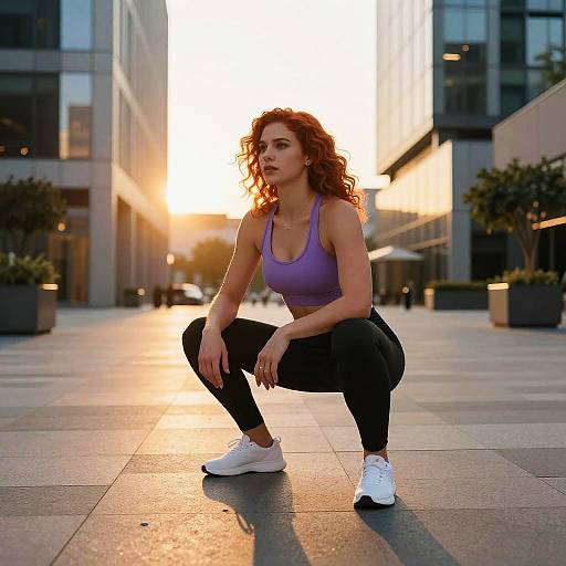 Fit Woman Exercising Outdoors in Urban Sunset Setting