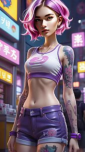 Confident Young Woman in Cyberpunk Aesthetic