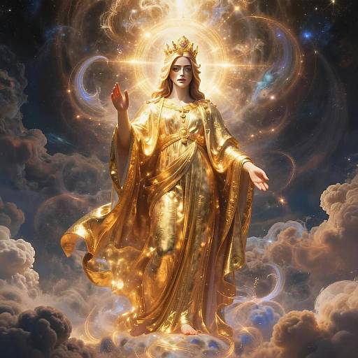 Golden Divine Woman in Radiant Celestial Light Fantasy Artwork