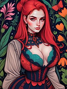 Elegant Woman with Red Hair in Fantasy Fashion