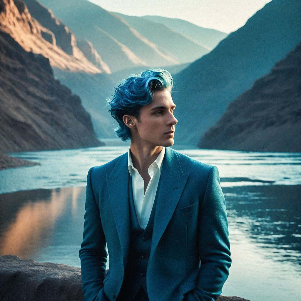 Young Man with Blue Hair in Nature Young Man with Blue Hair in Nature