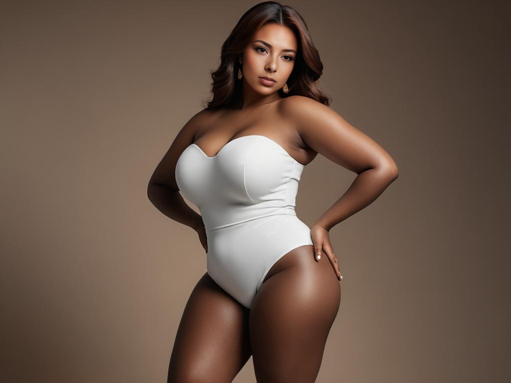 Confident Woman in White Bodysuit