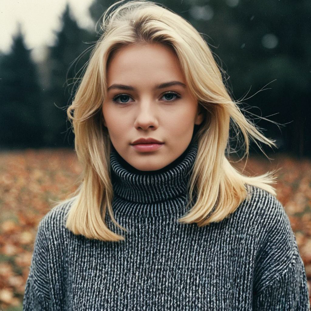 Blonde Woman in Gray Turtleneck Outdoors in Autumn Blonde Woman in Gray Turtleneck Outdoors in Autumn