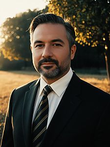 Man in Formal Attire Photorealistic Outdoor Portrait at Golden Hour