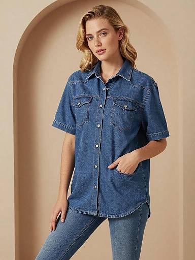 Gen Z Casual Denim Shirt Outfit on Woman