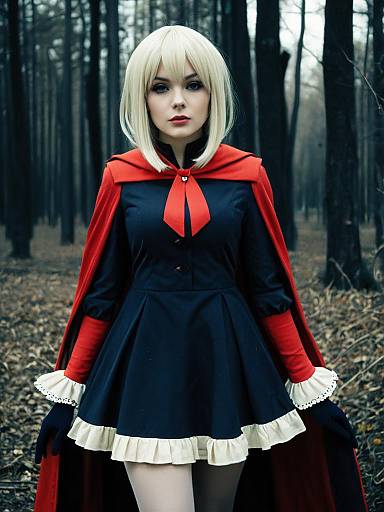 Realistic Mavis Vermillion Cosplay Woman in Forest Setting