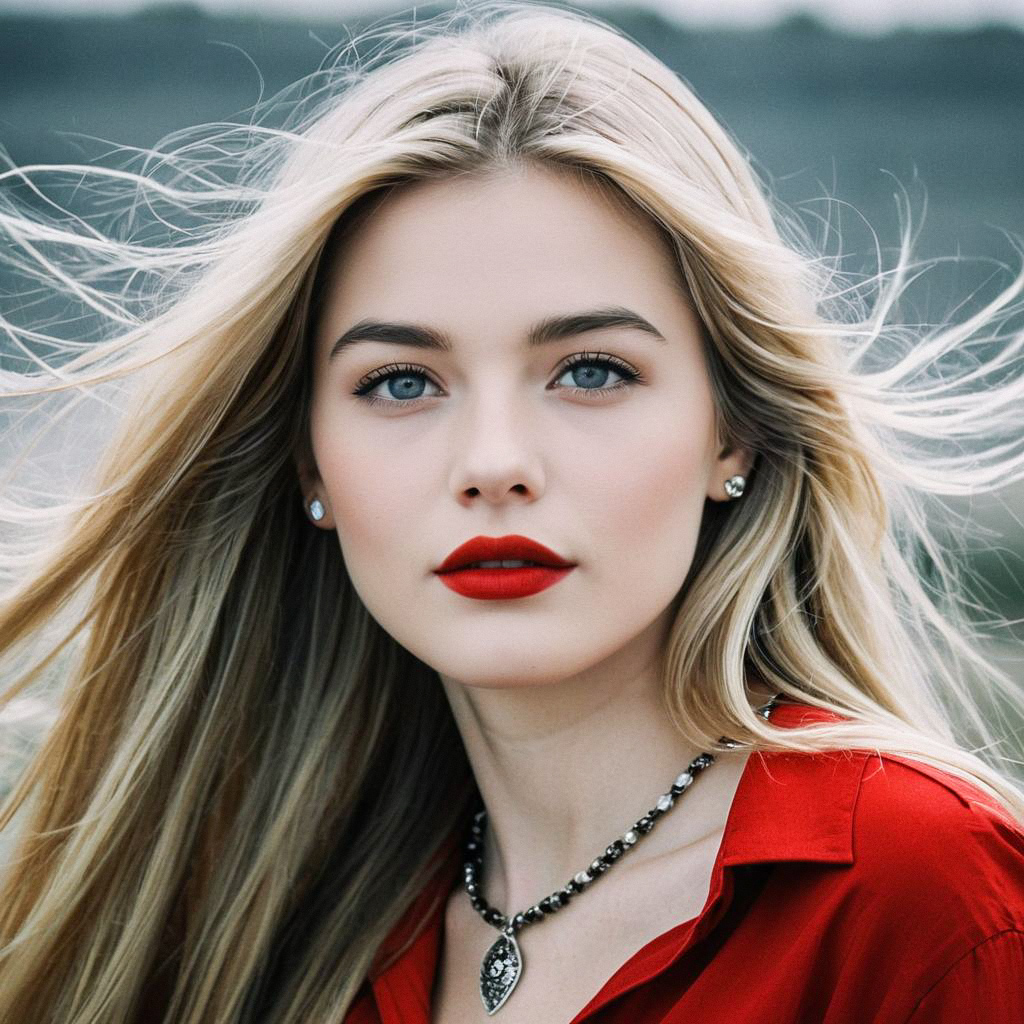 Close-up Portrait of Woman with Blonde Hair and Blue Eyes