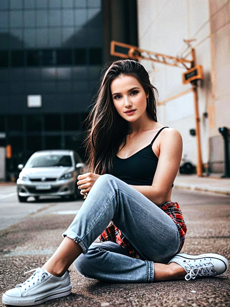 Stylish Young Woman in Urban Fashion