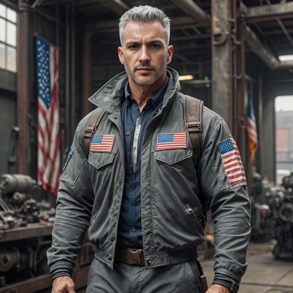 Confident Muscular Man in Tactical Outfit with American Flags