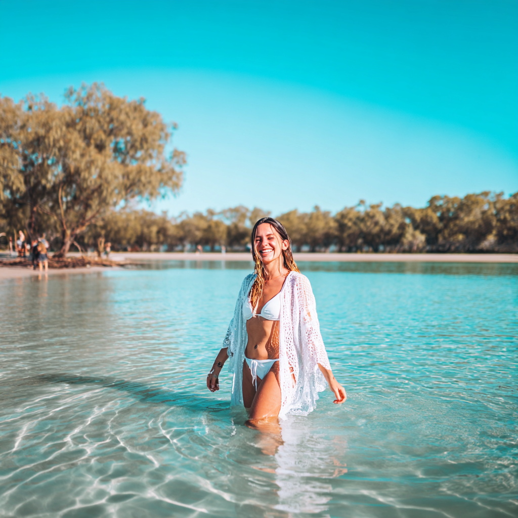 Smiling Woman in Bikini at Beach Smiling Woman in Bikini at Beach