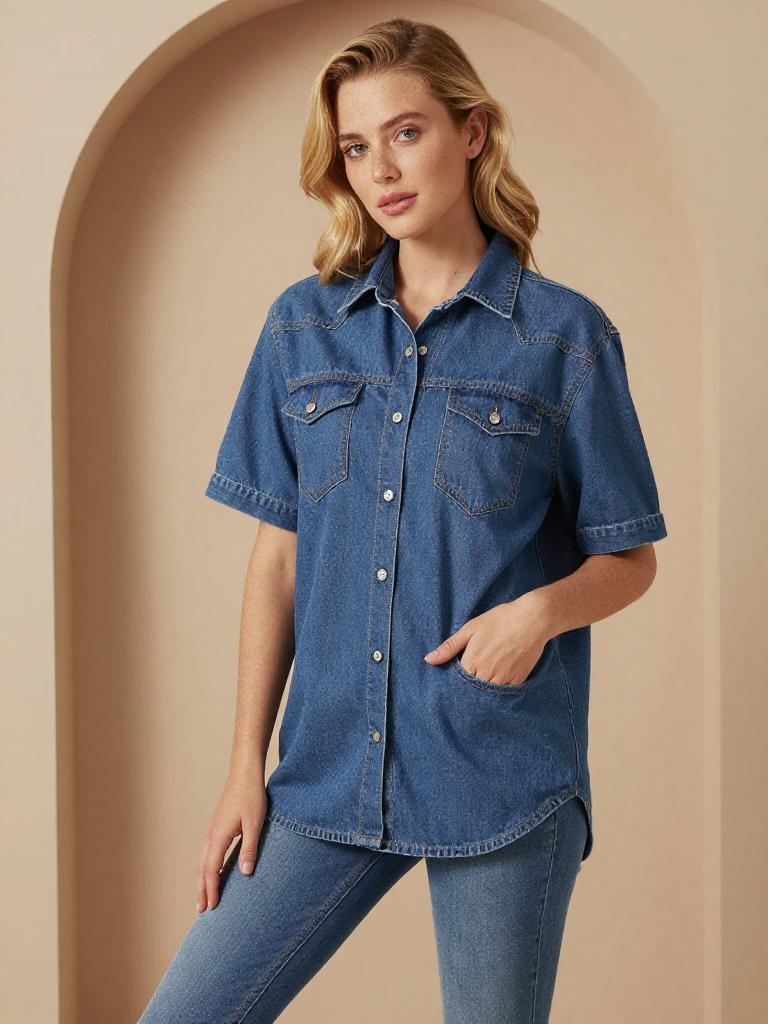 Gen Z Casual Denim Shirt Outfit on Woman