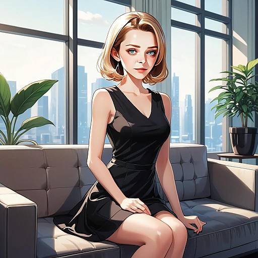 Elegant Blonde Woman Sitting in Modern Apartment Digital Art