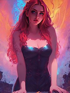 Woman with Red Hair in Black Corset Dress