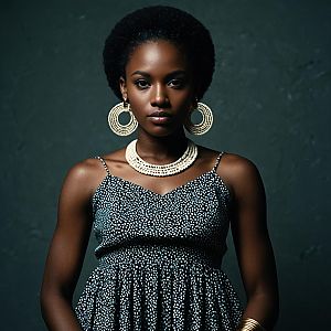 Modern African Dress Woman with Jewelry and Earrings