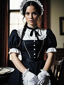 Woman in Django Unchained Inspired Historical Maid Costume