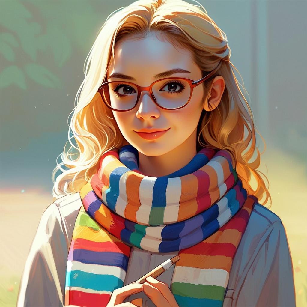 Portrait of Young Woman with Blonde Hair and Red Glasses