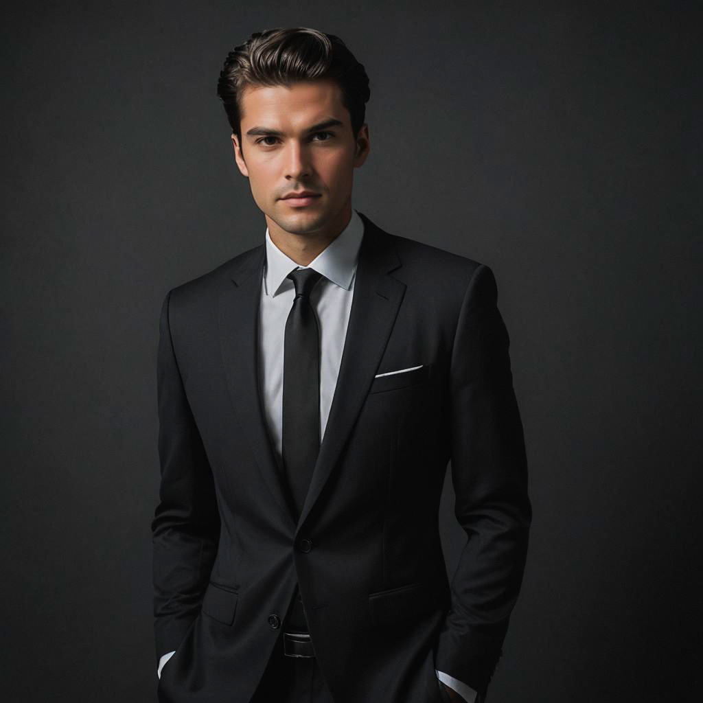 Confident Young Man in Tailored Suit Confident Young Man in Tailored Suit