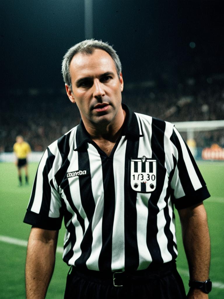 Man in Referee Costume on Football Field Cinematic Sports Photo