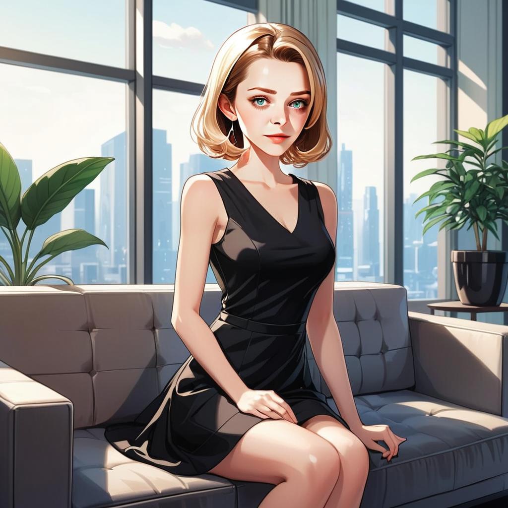 Elegant Blonde Woman Sitting in Modern Apartment Digital Art
