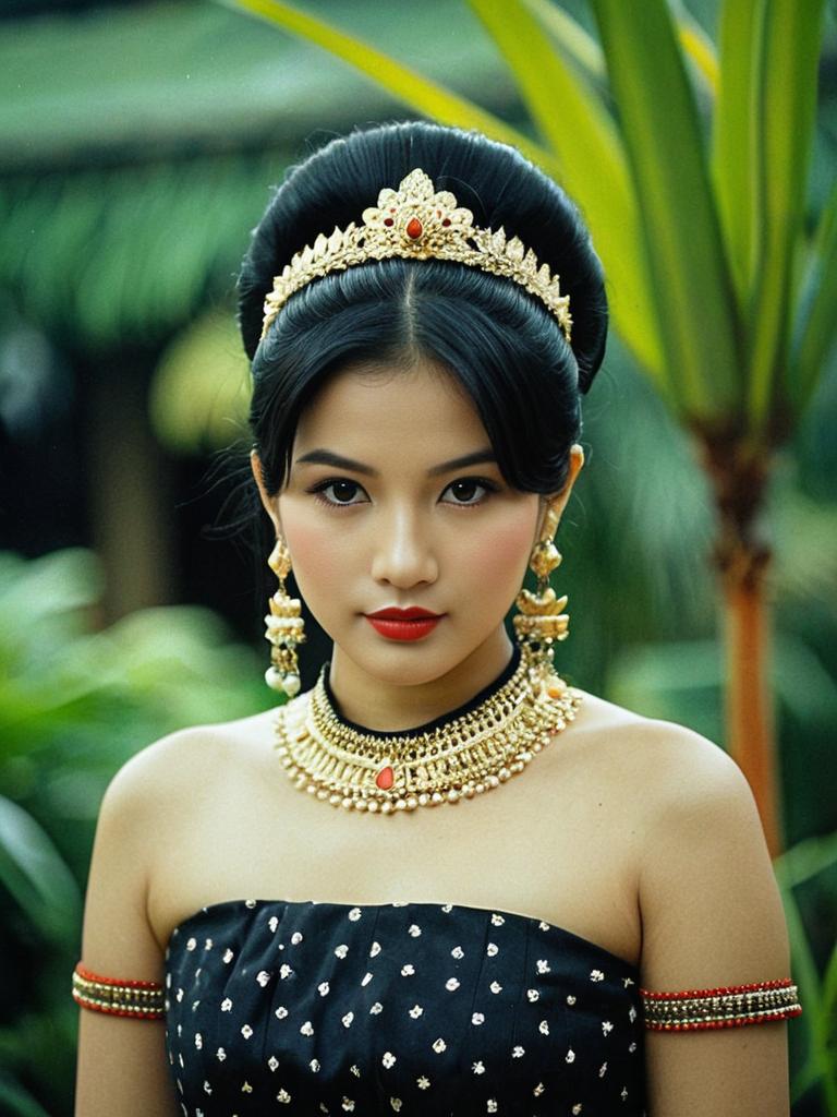 Elegant Thai Female in Traditional Costume with Jewelry