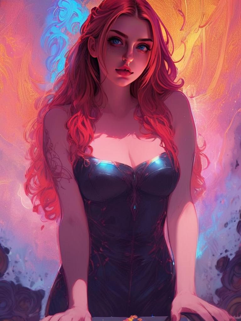 Woman with Red Hair in Black Corset Dress