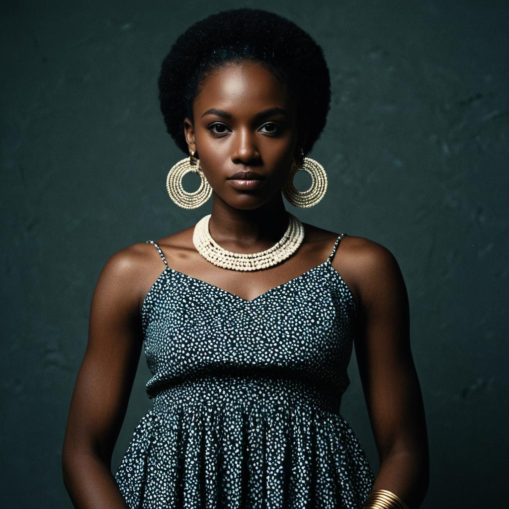 Modern African Dress Woman with Jewelry and Earrings