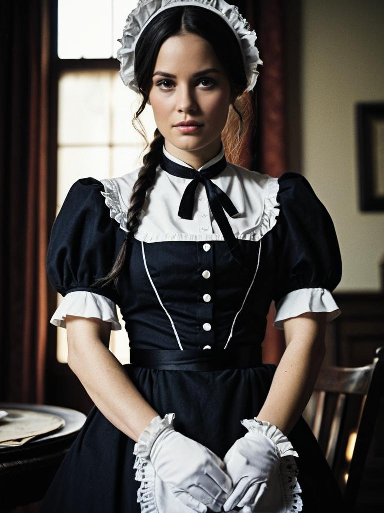 Woman in Django Unchained Inspired Historical Maid Costume