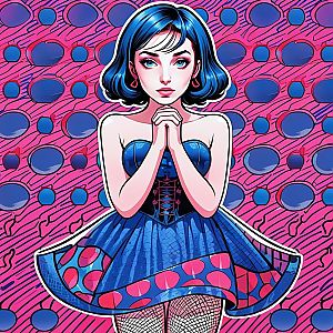 Blue-Haired Woman in Polka Dot Dress