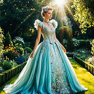 Elegant Woman in Light Blue Haute Couture Gown