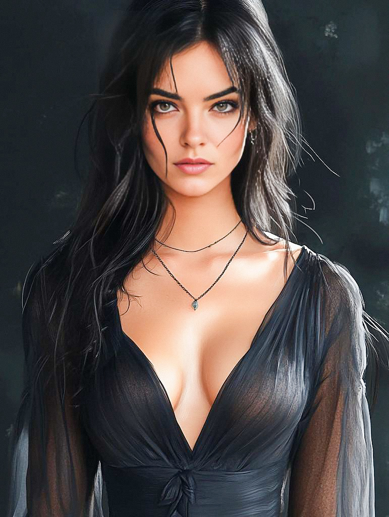Elegant Portrait of a Woman in Sheer Black Top
