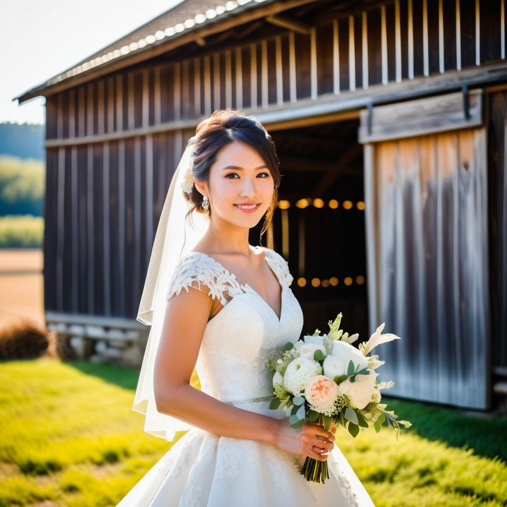 Radiant Bride Outdoors by Rustic Barn