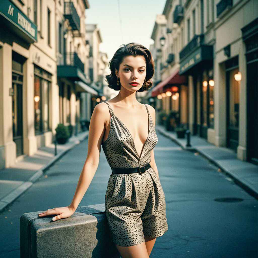 Stylish Woman in Vintage Outfit on European Street