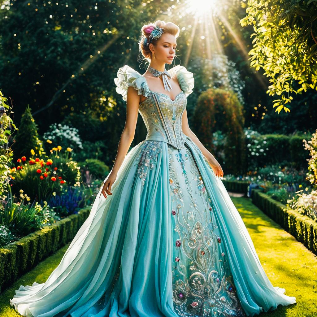 Elegant Woman in Light Blue Haute Couture Gown