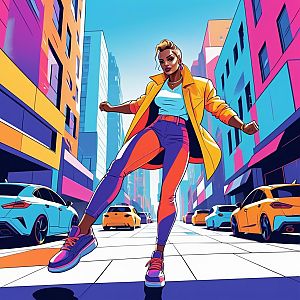 Confident Woman in Colorful Urban Landscape