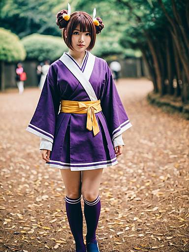 Munakata Atsumi Cosplay in Purple Kimono Outfit Outdoors
