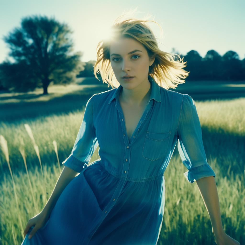 Cyanotype Woman in Blue Dress