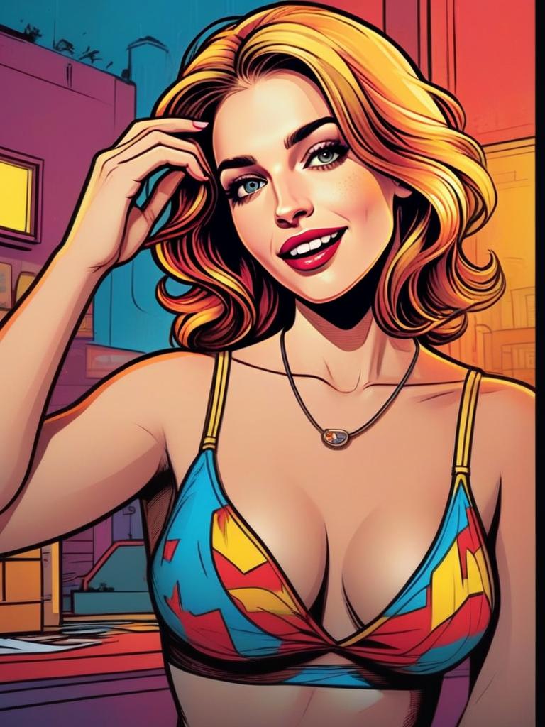 Cheerful Woman in Colorful Bikini