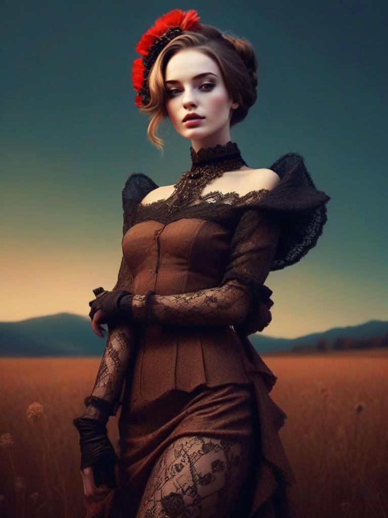 Victorian Woman in Sunset Field