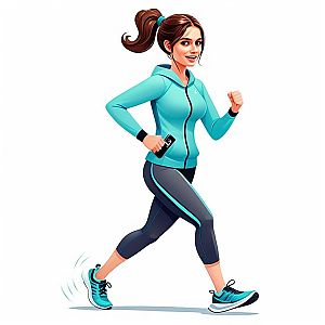 Cheerful Woman Jogging with Smartphone