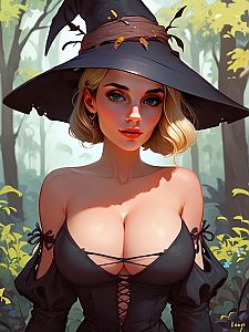 Witch with Autumn Leaves