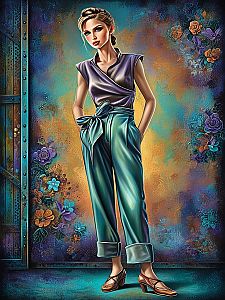 Stylized Confident Woman in High-Waisted Trousers