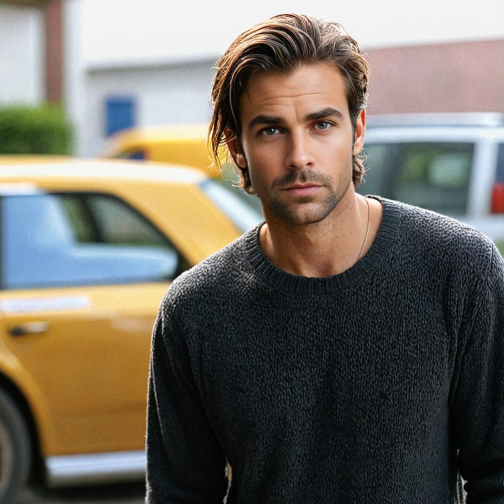 Stylish man in urban setting with yellow taxi