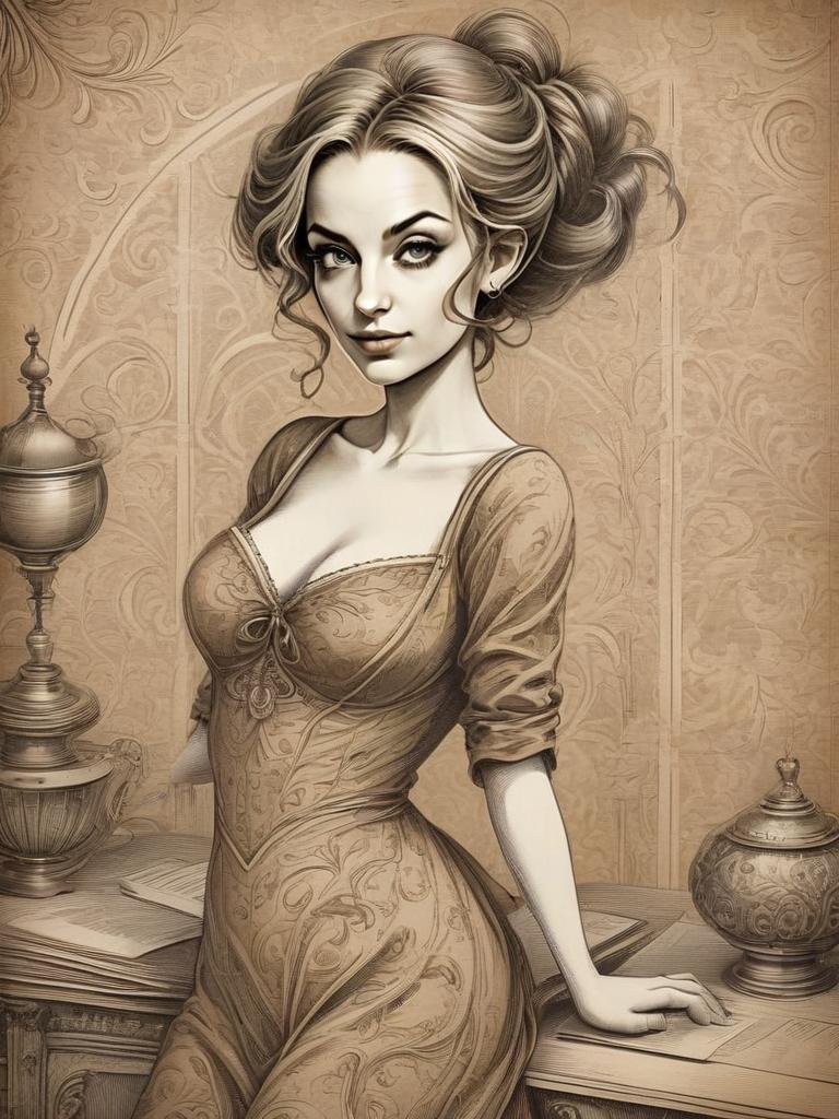 Elegant Vintage Woman by Ornate Desk
