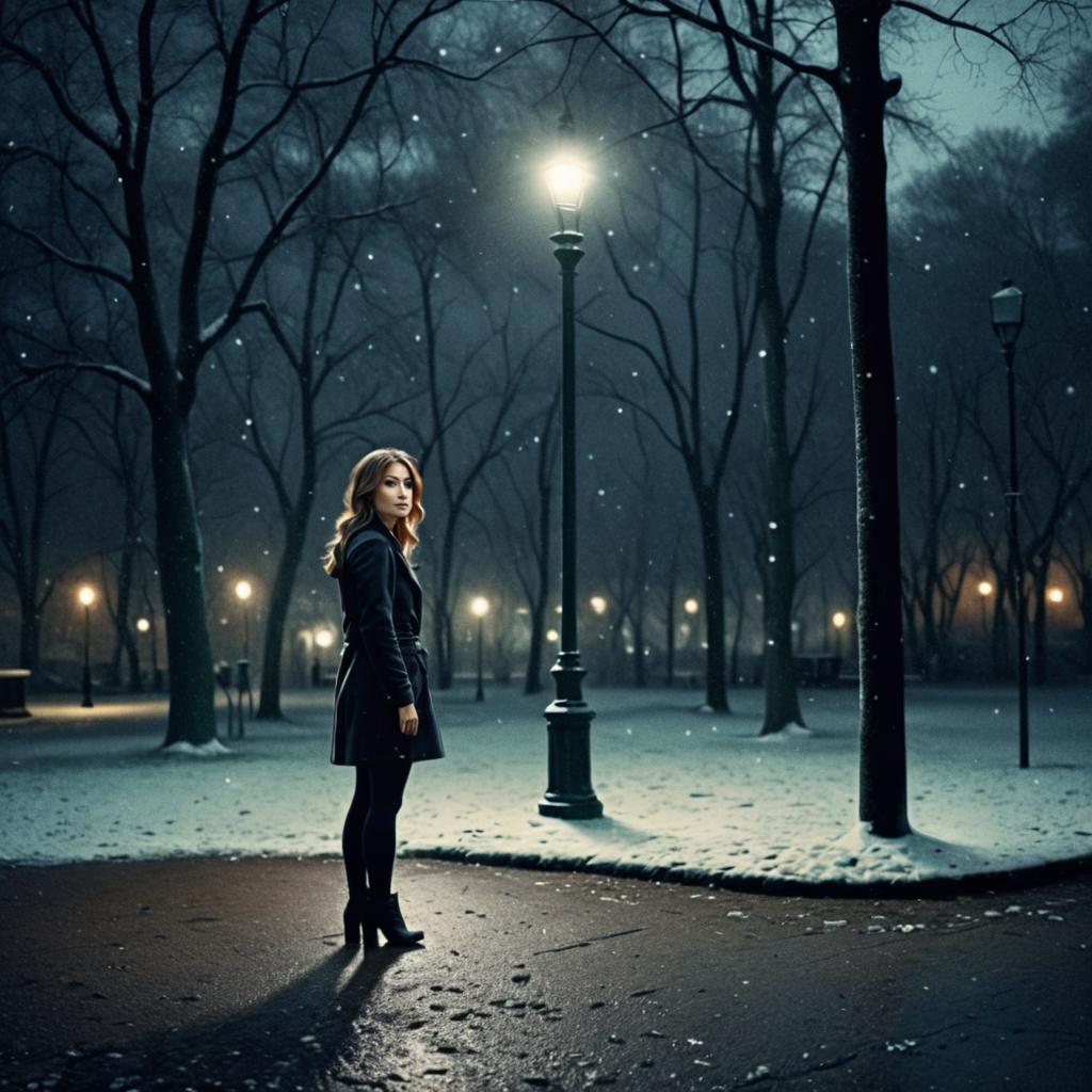 Elegant Woman in Snowy Park