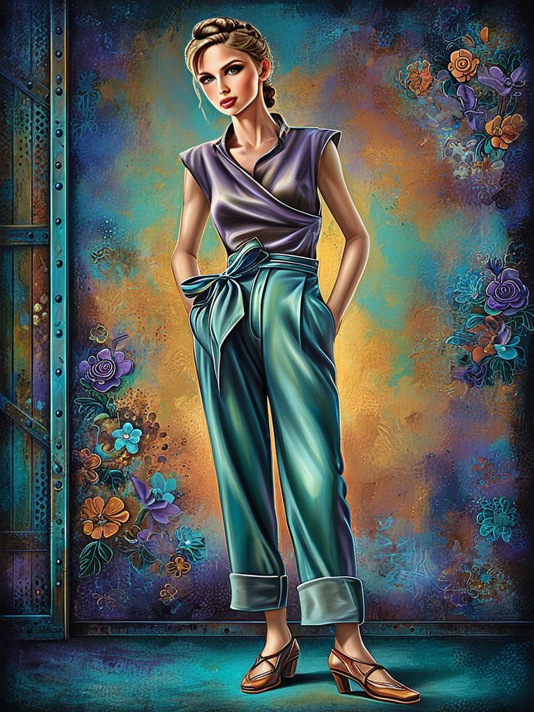 Stylized Confident Woman in High-Waisted Trousers